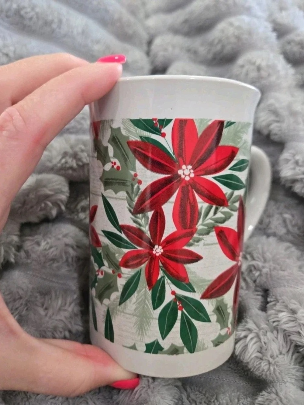 Holiday Poinsettia Ceramic Mug - White with Red and Green